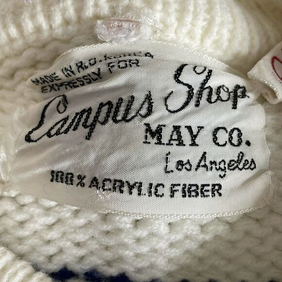 VINTAGE 70s Campus Shop May Co LA Fair Isle Knit Cardigan Snowflake - Acrylic - Picture 6 of 6